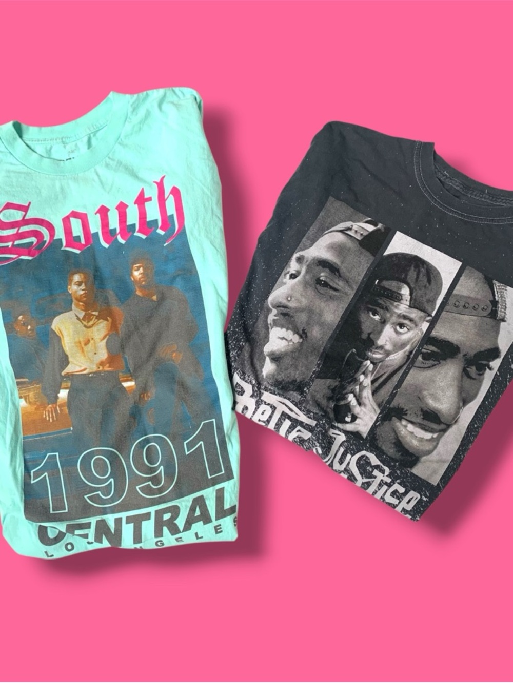Pelios 90s Inspo Mint Green/Black Graphic Tee Bundle Sz L